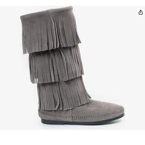 MINNETONKA Suede 3 Layer Tall Fringe Boots sz 6